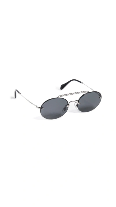 Shop Miu Miu Round Aviator Sunglasses In Silver/grey