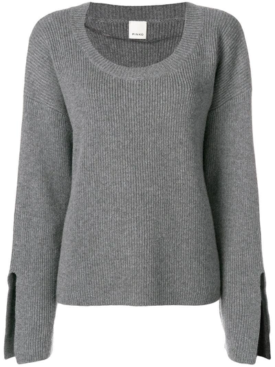 Shop Pinko Ribbed Slit Cuff Sweater In Grey