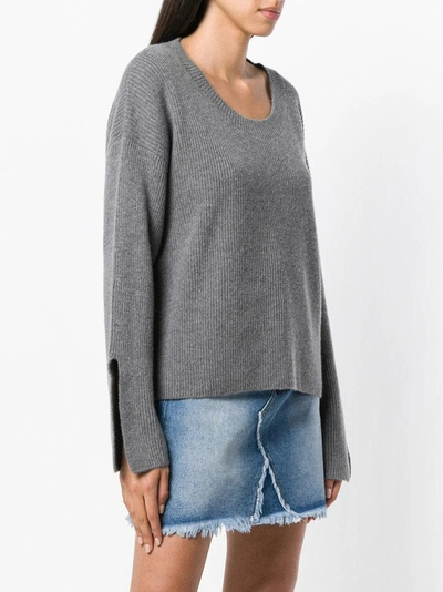 Shop Pinko Ribbed Slit Cuff Sweater In Grey