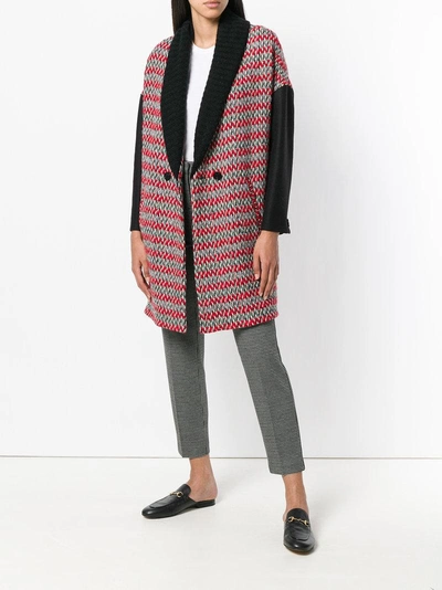 PINKO KNITTED DOUBLE BREASTED COAT - 红色
