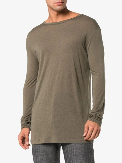 Shop Lot78 Khaki Green Long Sleeve Cashmere Blend T Shirt