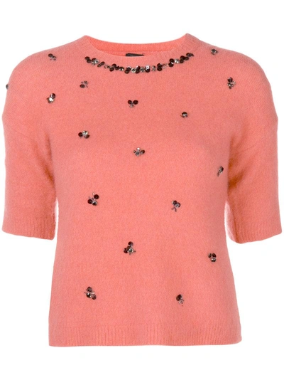 Shop Pinko Embellished Shortsleeved Jumper In Pink