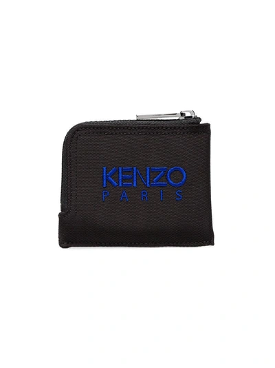 Shop Kenzo Black And Blue Logo Embroidered Cotton Wallet