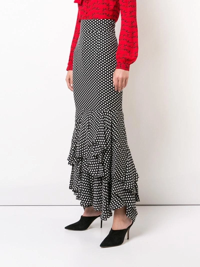 Shop Milly Polka Dot Fishtail Skirt In Black