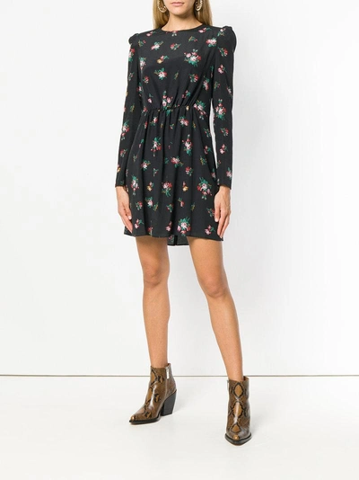 Shop Pinko Ruched Floral Mini Dress In Black