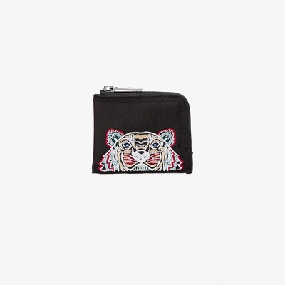 Shop Kenzo Black And Blue Logo Embroidered Cotton Wallet