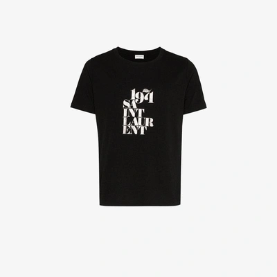 Shop Saint Laurent '1971' Metallic Logo Print Cotton T-shirt In Black