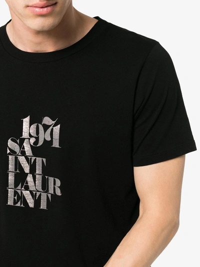 Shop Saint Laurent '1971' Metallic Logo Print Cotton T-shirt In Black