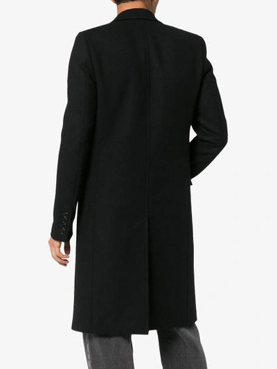 Shop Saint Laurent Black Double Breasted Wool Overcoat