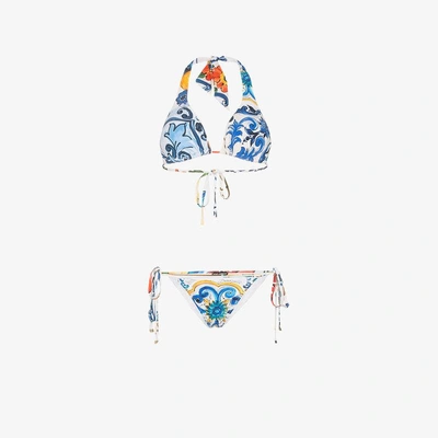 Shop Dolce & Gabbana Printed Halter-neck Bikini In Multicolour