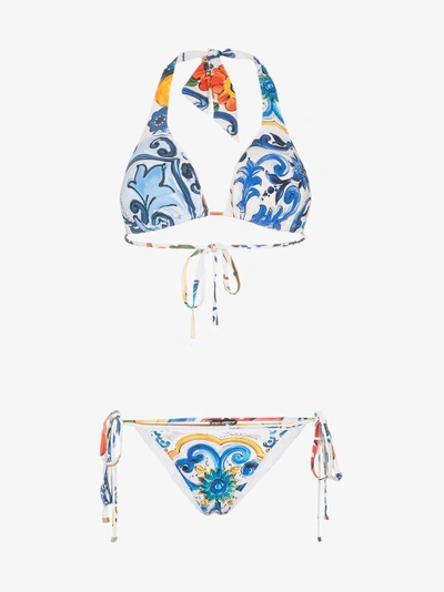 Shop Dolce & Gabbana Printed Halter-neck Bikini In Multicolour