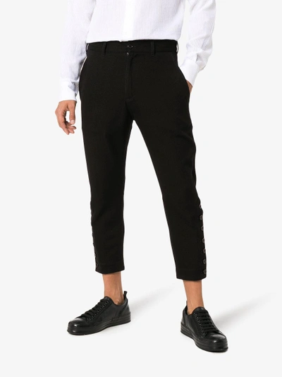 Shop Ann Demeulemeester Buttoned Cropped Virgin Wool Cotton-blend Trousers In Black
