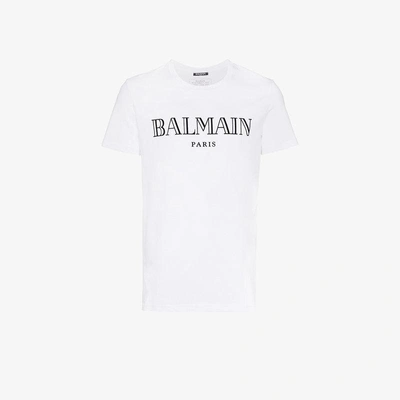 Shop Balmain T-shirt Mit Logo-print In Weiss