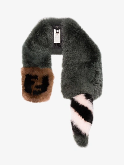 Shop Fendi Ff Logo Fur Scarf In Multicolour