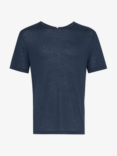Shop Lot78 Navy Short Sleeve Cashmere Blend T Shirt In Blue