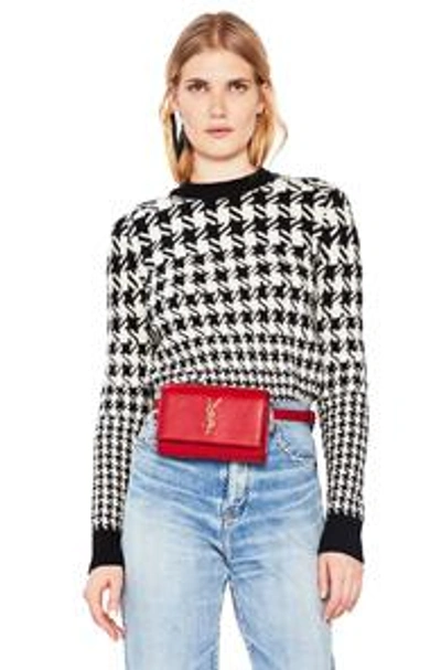Shop Saint Laurent Mixed Houndstooth Jacquard Sweater In Black,geometric Print. In Black & Natural