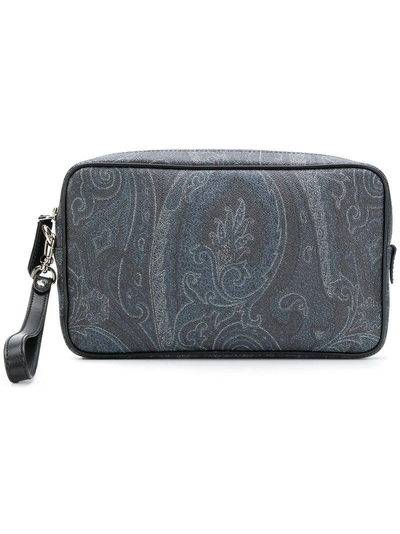 Shop Etro Leather Clutch In Blue