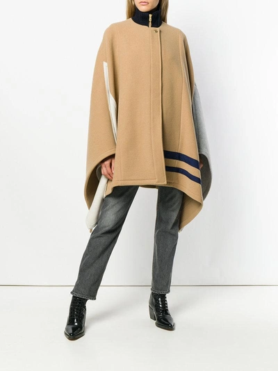 Shop Chloé Contrast Poncho Coat In Brown