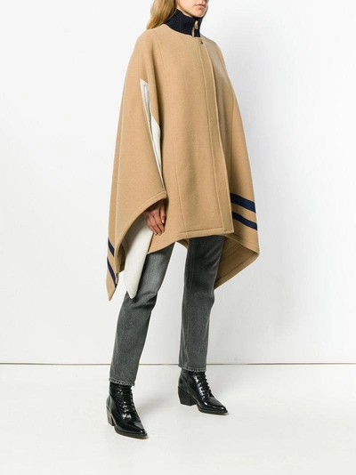 Shop Chloé Contrast Poncho Coat In Brown