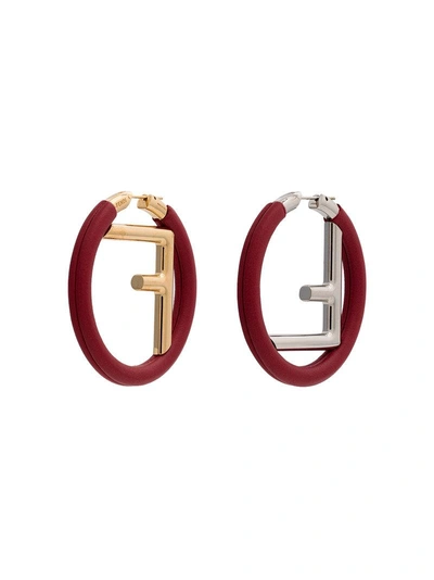 Shop Fendi Logo Leather Hoop Earrings - Metallic