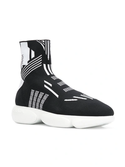 Shop Prada Intarsia Knit Sneakers - Black