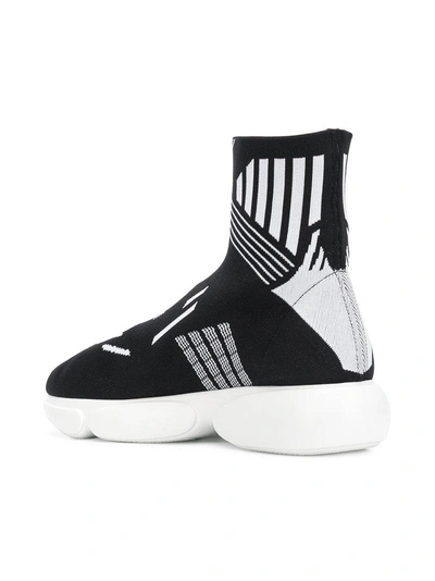 Shop Prada Intarsia Knit Sneakers - Black