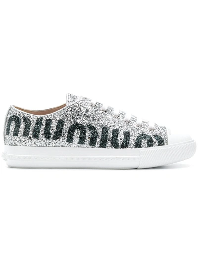 Shop Miu Miu Glitter Sneakers - Metallic