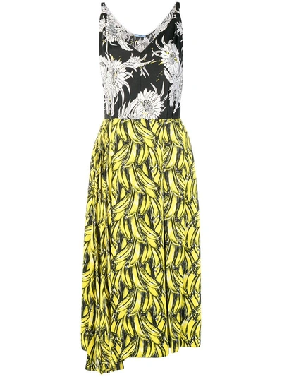香蕉印花中长连衣裙