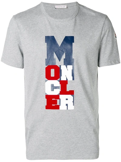 Shop Moncler Tricolour Logo T-shirt In Grey