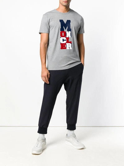 Shop Moncler Tricolour Logo T-shirt In Grey