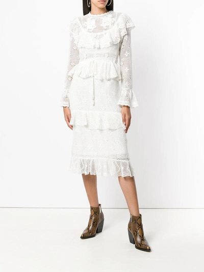 Shop Zimmermann Embroidered Ruffle Midi Dress - White