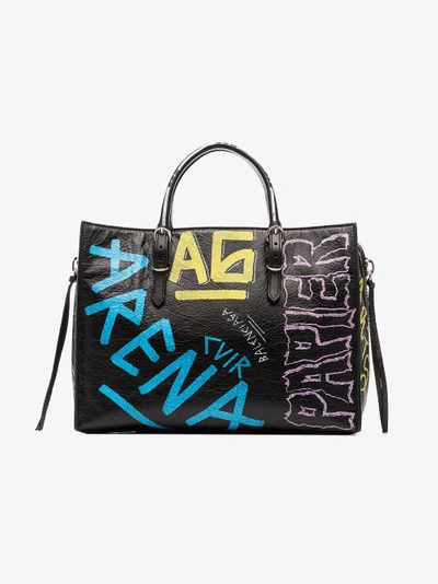 Shop Balenciaga Black Paper Graffiti Leather Bag
