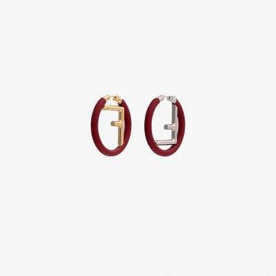 Shop Fendi Logo Leather Hoop Earrings In Metallic