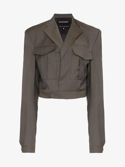 Shop Situationist Boxy Cropped Jacket In Grey