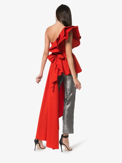 Shop Johanna Ortiz Paso Doble Asymmetric Ruffled Top In Red