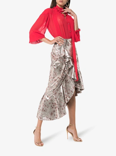 Shop Johanna Ortiz Cacica Asymmetric Sequin Skirt In Grey