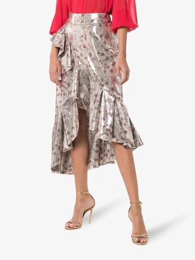 Shop Johanna Ortiz Cacica Asymmetric Sequin Skirt In Grey
