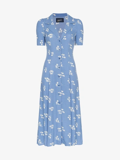 Shop Reformation Clarice Floral Print Buttoned Dress In Blue