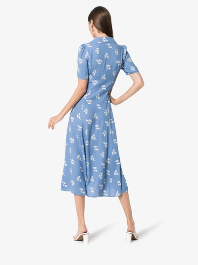 Shop Reformation Clarice Floral Print Buttoned Dress In Blue