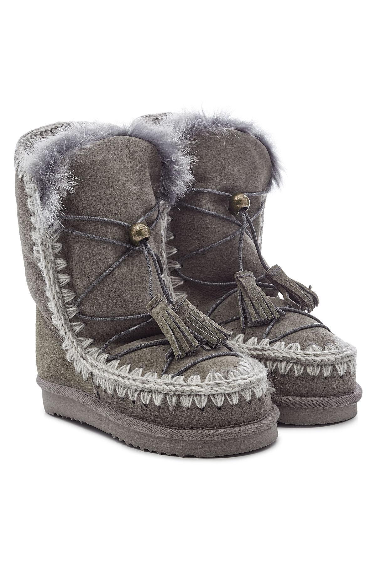 Mou Eskimo Dreamcatcher Suede Boots With Rabbit Fur In Grey | ModeSens