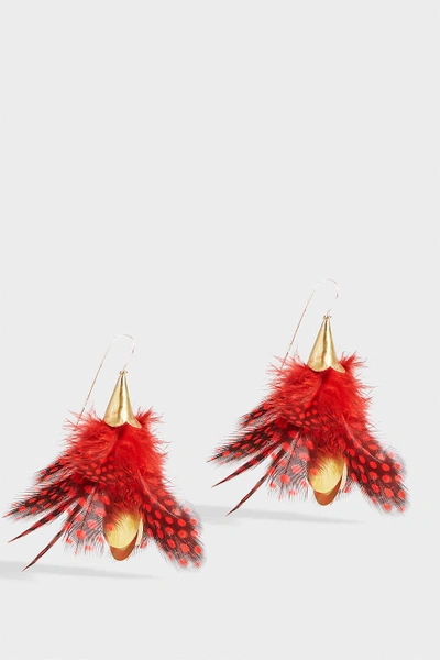 Katerina Makriyianni Gold-tone Feather Earrings In Red