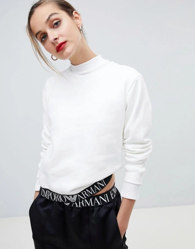 Shop Emporio Armani Sweatshirt With Branded Taping - White
