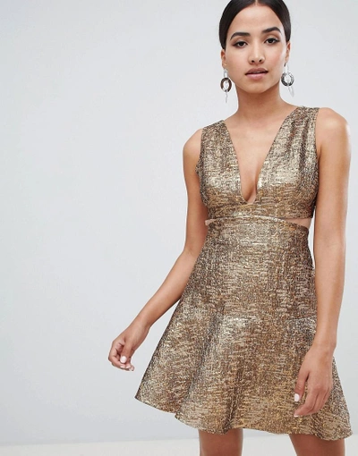 Shop Forever Unique Metallic Cut Out Dress-gold