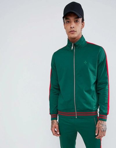 Shop Criminal Damage Track Jacket In Green With Red Side Stripe - Green