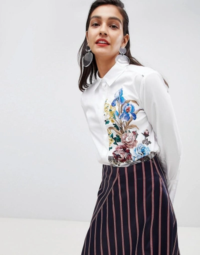 Shop Sportmax Code Embroidered Floral Shirt - White