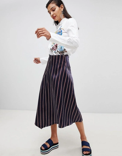 Shop Sportmax Code Midi Wrap Skirt In Stripe - Blue