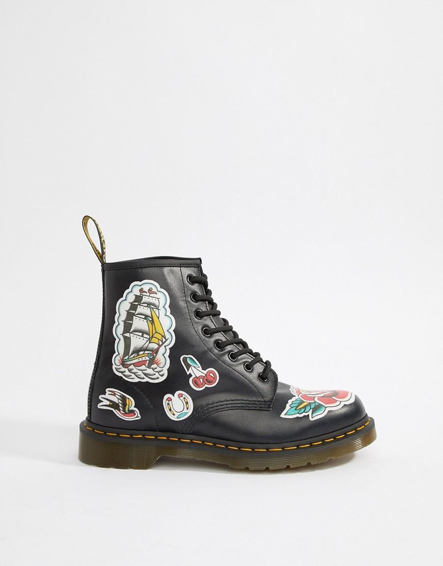 Dr. Martens X Chris Lambert 1460 Boots In Tattoo Print - Black | ModeSens