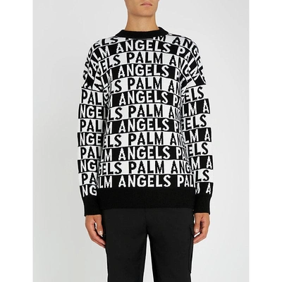 Shop Palm Angels Logo-intarsia Wool Jumper In Black White