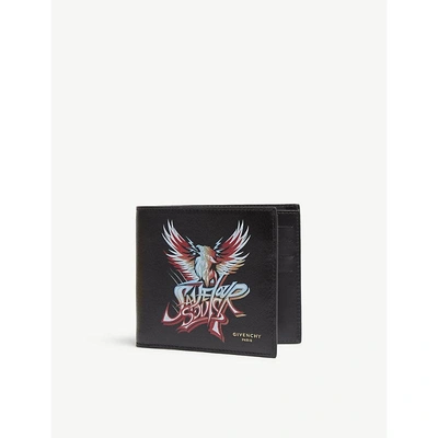 Shop Givenchy Black And Red Phoenix Print Leather Bi Fold Wallet In Black Red