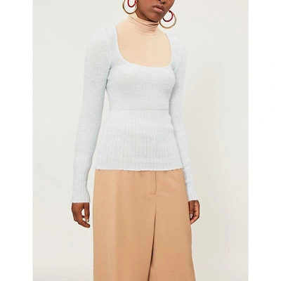 Shop Jacquemus Ribbed Stretch-knit Jumper In Light Blue